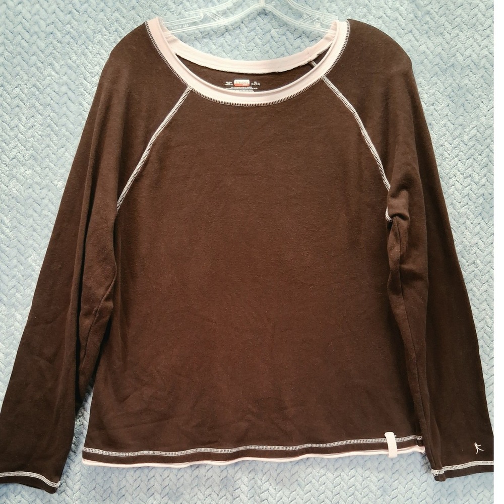 Danskin Now Womens XL 16/18 Brown Pink Raglan Long Sleeve Thermal Top